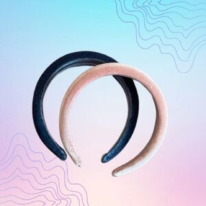 SET OF 2 Velvet Chunky Headbands 90s Style Pink & Navy